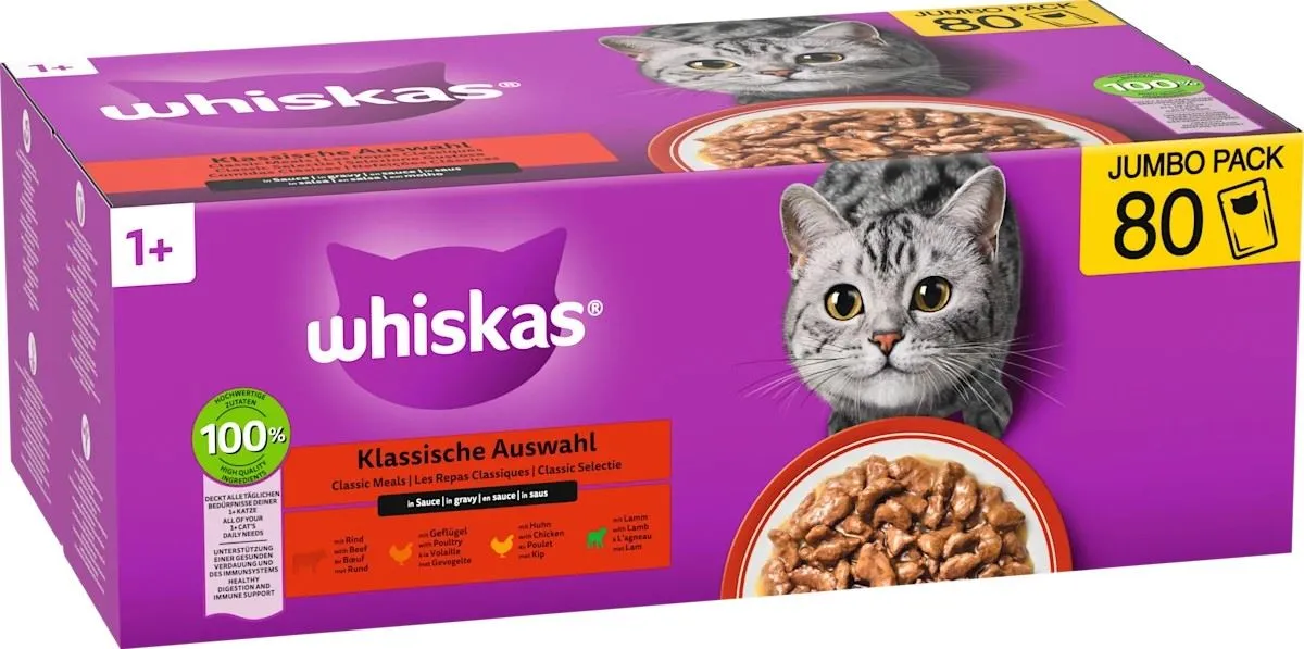 Whiskas Classic Meals in Gravy 80x85g Jumbo Pack