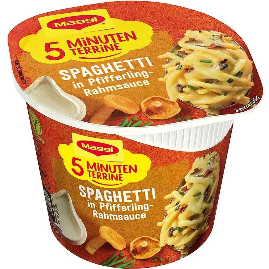Maggi 5 Minuten Terrine Spaghetti in Pfifferling-Rahmsauce 54g
